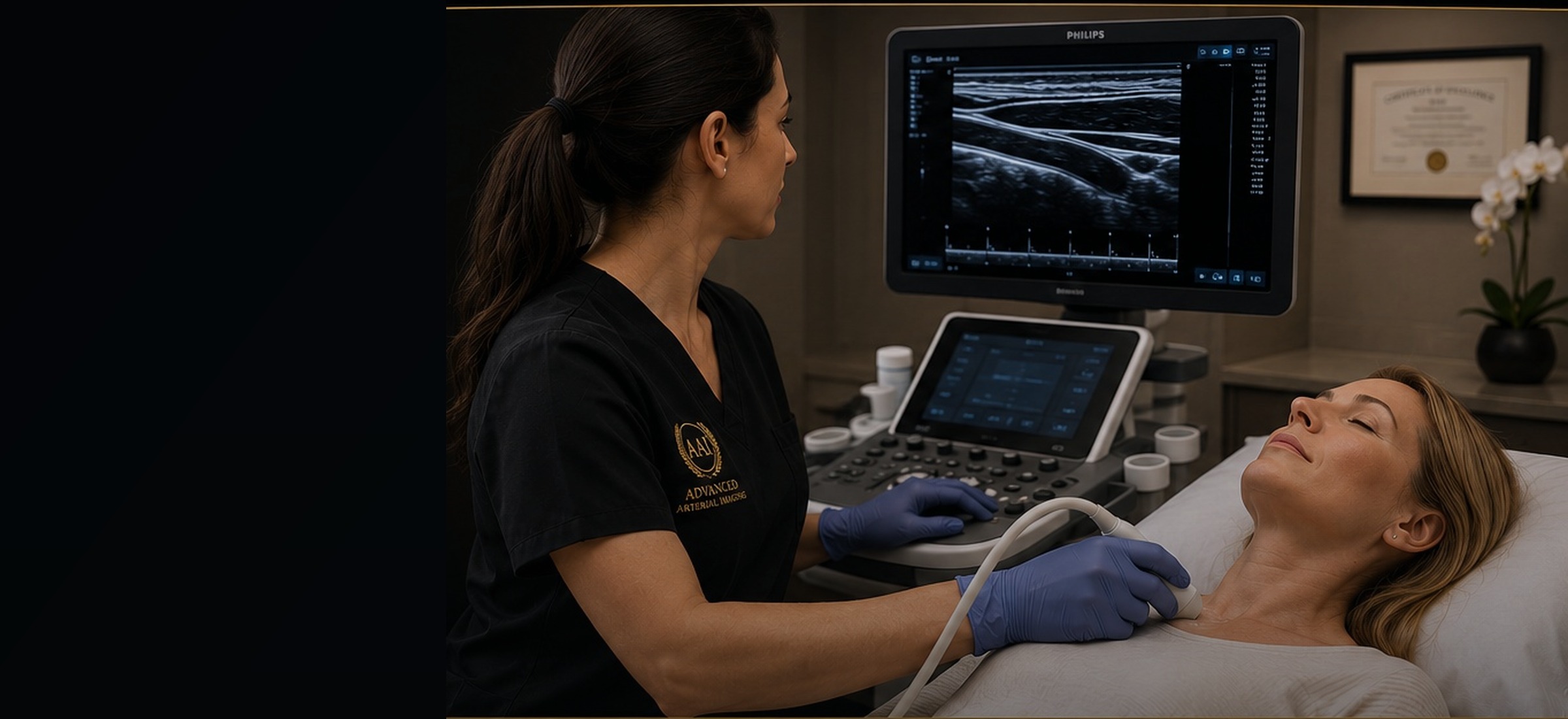 Carotid artery ultrasound imaging used during a CIMT screening examination